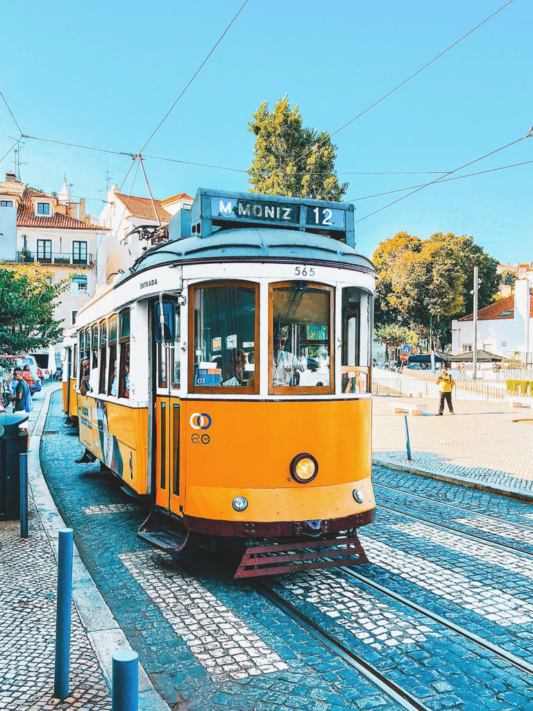 yellow train in Portugal